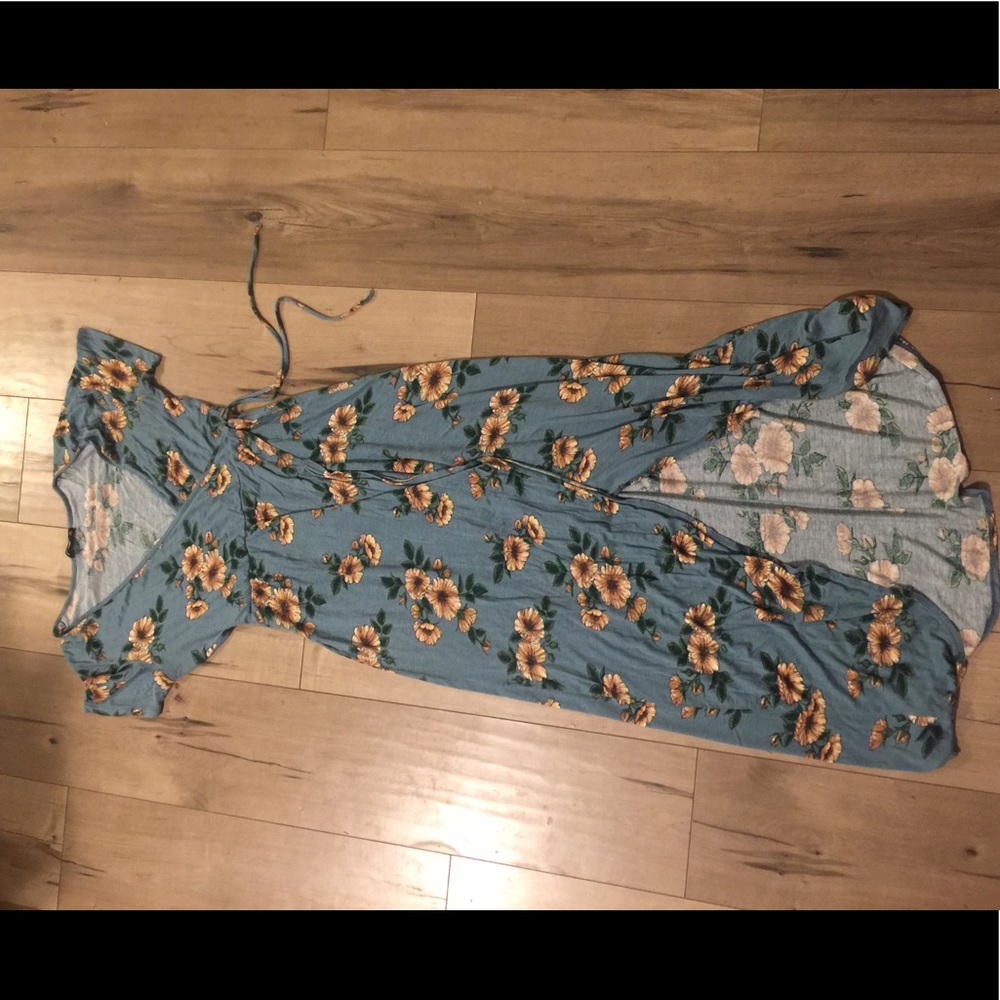 Blue floral wrap dress